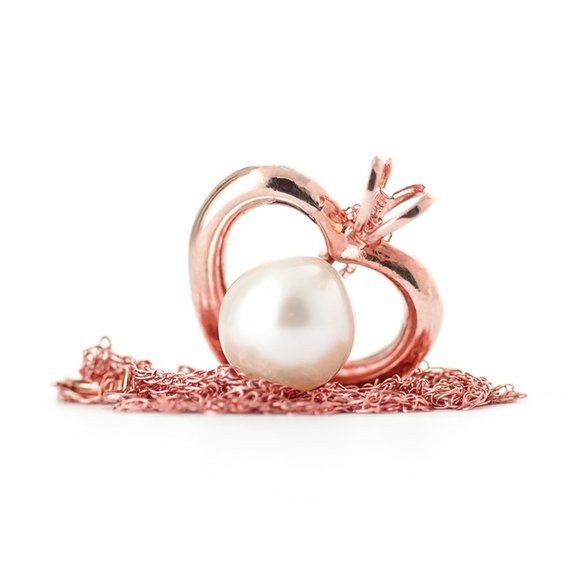 14K. SOLID GOLD HEART NECKLACE WITH NATURAL PEARL - Picture 5 of 10